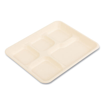 Molded Fiber PFAS-Free Food Tray, 5 Compartments, 8.26 x 0.98 x 10.9, Tan, Sugarcane, 500/Carton
