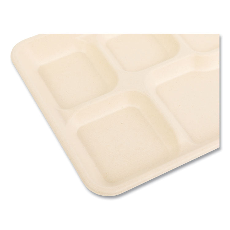 Molded Fiber PFAS-Free Food Tray, 5 Compartments, 8.26 x 0.98 x 10.9, Tan, Sugarcane, 500/Carton