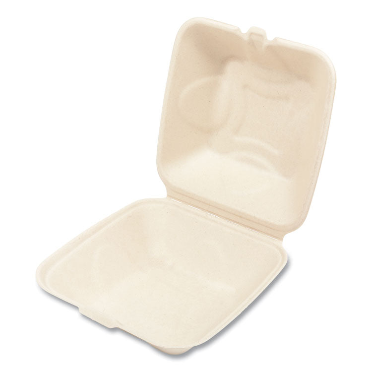 Molded Fiber PFAS-Free Food Containers, 6 x 6 x 3.19, Tan, Sugarcane, 500/Carton