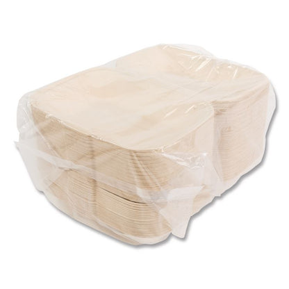 Molded Fiber PFAS-Free Food Containers, Hoagie/Hinged Lid, 6 x 3 x 9, Tan, Sugarcane, 250/Carton