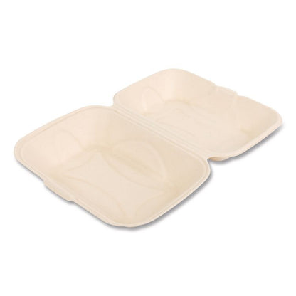 Molded Fiber PFAS-Free Food Containers, Hoagie/Hinged Lid, 6 x 3 x 9, Tan, Sugarcane, 250/Carton