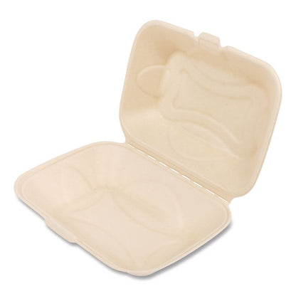 Molded Fiber PFAS-Free Food Containers, Hoagie/Hinged Lid, 6 x 3 x 9, Tan, Sugarcane, 250/Carton