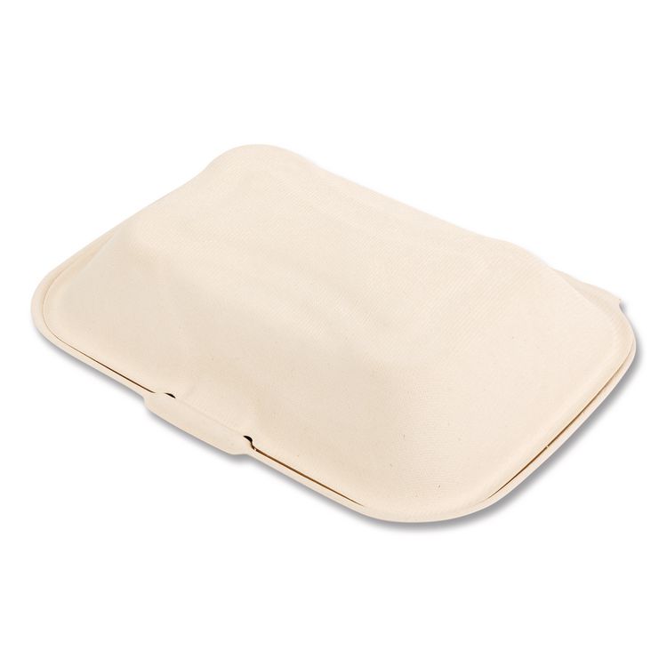 Molded Fiber PFAS-Free Food Containers, Hoagie/Hinged Lid, 6 x 3 x 9, Tan, Sugarcane, 250/Carton