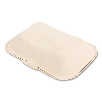 Molded Fiber PFAS-Free Food Containers, Hoagie/Hinged Lid, 6 x 3 x 9, Tan, Sugarcane, 250/Carton