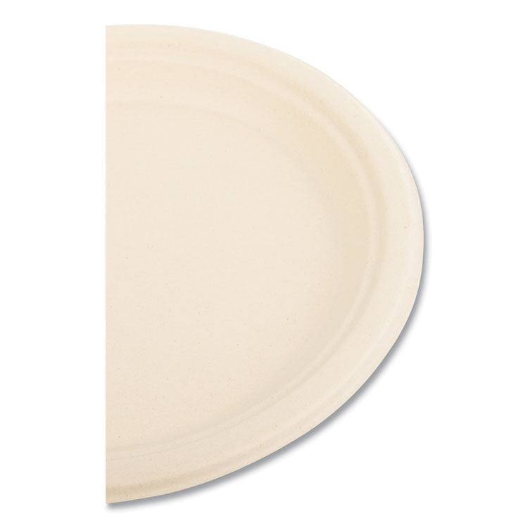 Molded Fiber PFAS-Free Dinnerware, Plate, Sugarcane, 9" dia, Tan, 500/Carton