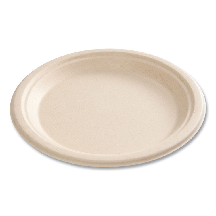 Molded Fiber PFAS-Free Dinnerware, Plate, Sugarcane, 9" dia, Tan, 500/Carton