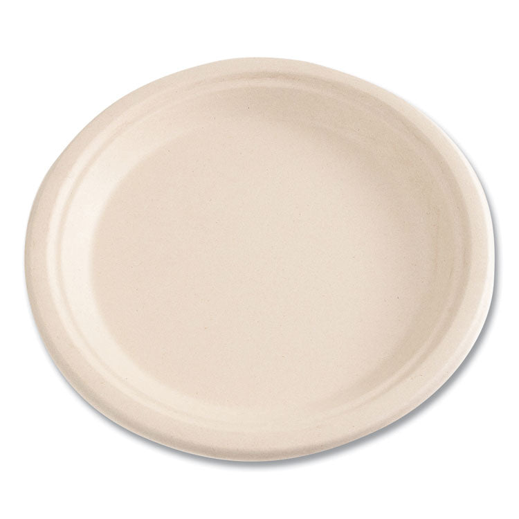 Molded Fiber PFAS-Free Dinnerware, Plate, Sugarcane, 9" dia, Tan, 500/Carton