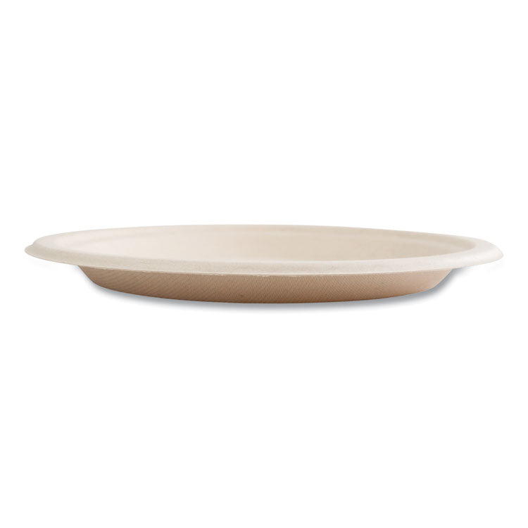Molded Fiber PFAS-Free Dinnerware, Plate, Sugarcane, 9" dia, Tan, 500/Carton