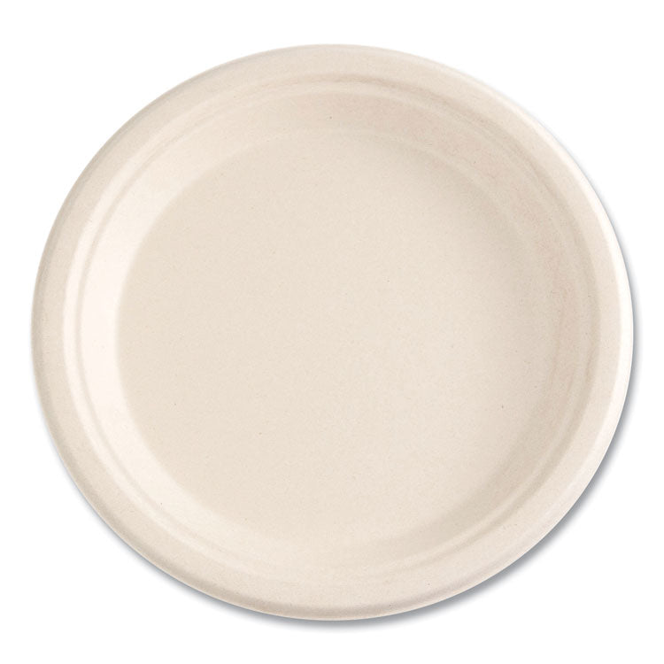 Molded Fiber PFAS-Free Dinnerware, Plate, Sugarcane, 9" dia, Tan, 500/Carton