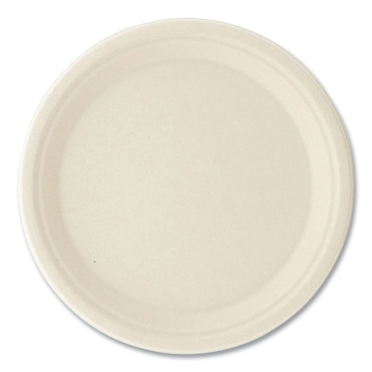Molded Fiber PFAS-Free Dinnerware, Plate, Sugarcane, 10" dia, Tan, 500/Carton