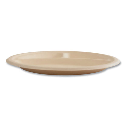 Molded Fiber PFAS-Free Dinnerware, 3-Compartment Plate, Sugarcane, 10" dia, Tan, 500/Carton