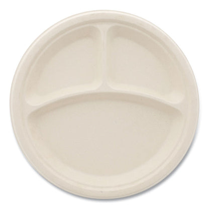 Molded Fiber PFAS-Free Dinnerware, 3-Compartment Plate, Sugarcane, 10" dia, Tan, 500/Carton