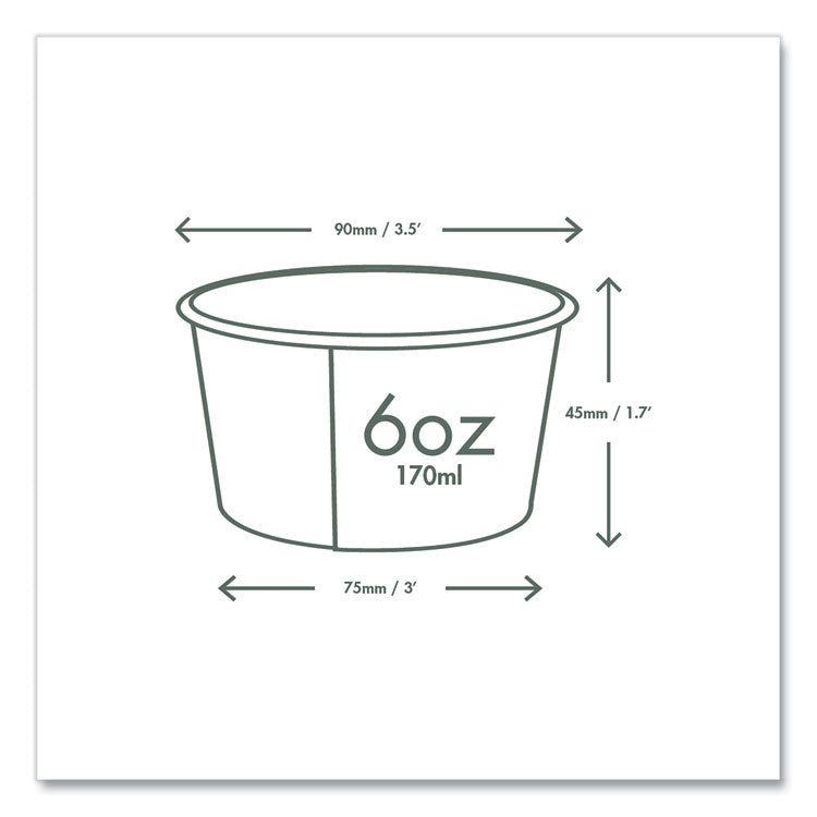 Soup Containers, Compostable, 6 oz, 3.5" Diameter x 1.7" h, Green/White, Paper, 1,000/Carton