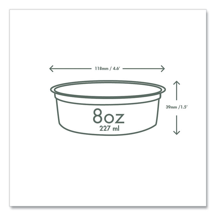 Round Deli Pots, Compostable, 8 oz, 4.6" Diameter x 1.5" h, Clear, Plastic, 500/Carton