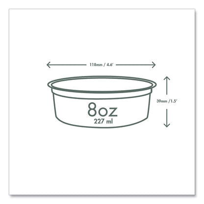 Round Deli Pots, Compostable, 8 oz, 4.6" Diameter x 1.5" h, Clear, Plastic, 500/Carton