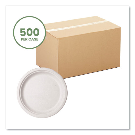 Nourish Molded Fiber Tableware, Compostable, Plate, Sugarcane, 10" dia, White, 500/Carton