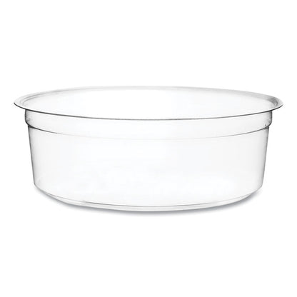 Round Deli Pots, Compostable, 8 oz, 4.6" Diameter x 1.5" h, Clear, Plastic, 500/Carton