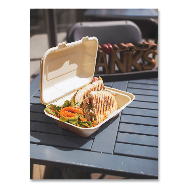 Nourish Molded Fiber Takeout Containers, Compostable, 6.1 x 9 x 2.9, Natural, Sugarcane, 200/Carton