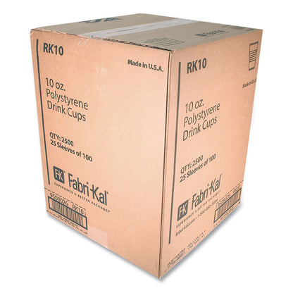RK Ribbed Cold Drink Cups, 10 oz, Plastic, Clear, 100/Sleeve, 25 Sleeves/Carton