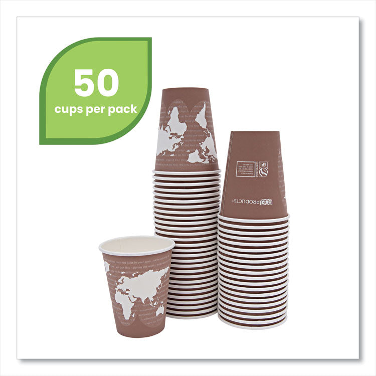 World Art Renewable and Compostable Hot Cups, 8 oz, Paper, Plum, 50/Pack