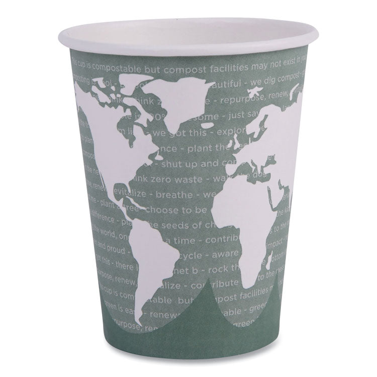 World Art Renewable and Compostable Hot Cups, 12 oz, Paper, Sage, 50/Pack, 20 Packs/Carton