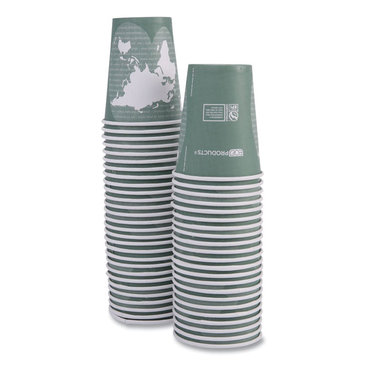 World Art Renewable and Compostable Hot Cups, 12 oz, Paper, Sage, 50/Pack, 20 Packs/Carton