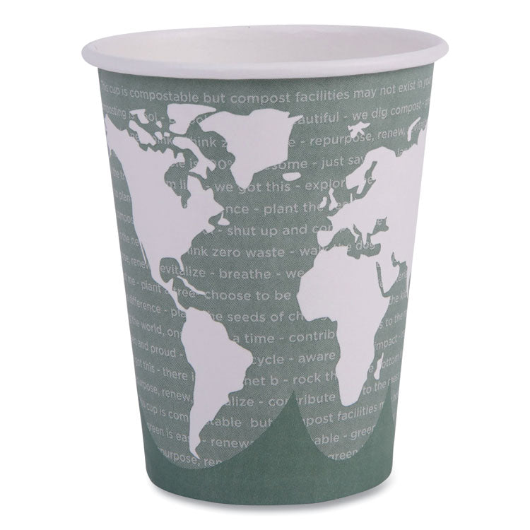 World Art Renewable and Compostable Hot Cups, 12 oz, Paper, Sage, 50/Pack