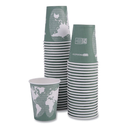 World Art Renewable and Compostable Hot Cups, 12 oz, Paper, Sage, 50/Pack