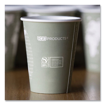 World Art Renewable and Compostable Hot Cups, 12 oz, Paper, Sage, 50/Pack