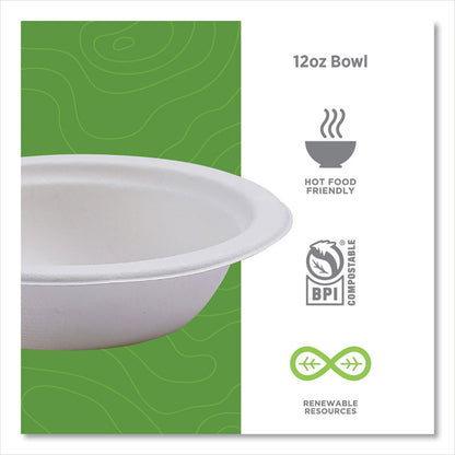 Vanguard Renewable and Compostable Sugarcane Bowls, 12 oz, White, 1,000/Carton