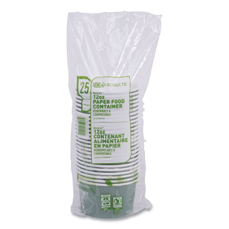 World Art Renewable and Compostable Food Container, 12 oz, 4.05" Diameter x 2.5" h, Moss, Paper, 25/Pack, 20 Packs/Carton