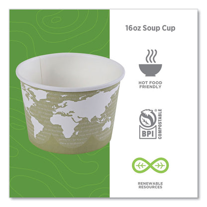 World Art Renewable and Compostable Food Container, 16 oz, 4.05" Diameter x 3" h, Sage, Paper, 25/Pack, 20 Packs/Carton