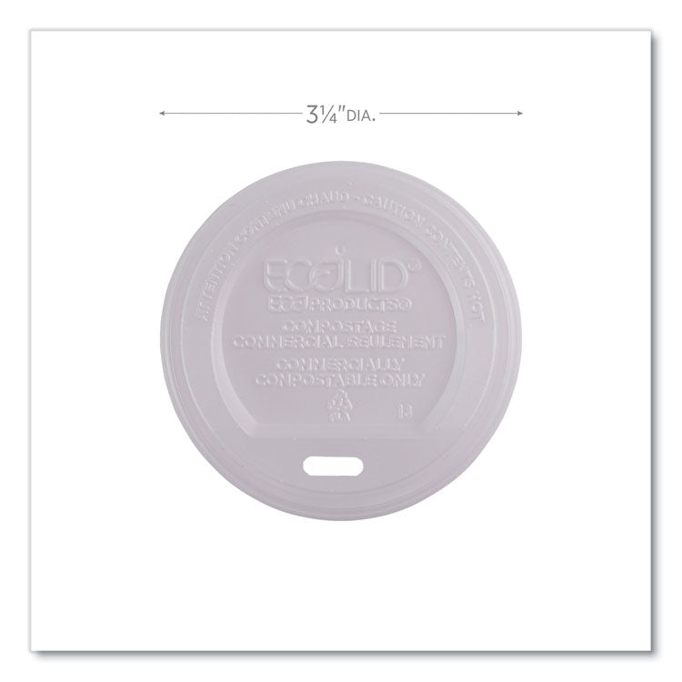 EcoLid Renewable/Compostable Hot Cup Lids, Fits 8 oz Hot Cups, Plastic, White, 50/Packs, 16 Packs/Carton