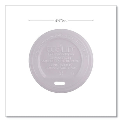 EcoLid Renewable/Compostable Hot Cup Lids, Fits 8 oz Hot Cups, Plastic, White, 50/Packs, 16 Packs/Carton