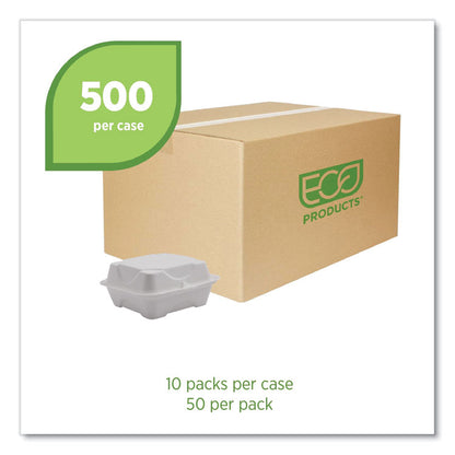 Vanguard Renewable and Compostable Sugarcane Clamshells, 6 x 6 x 3, White, 500/Carton
