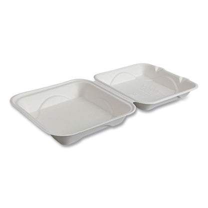 Vanguard Renewable and Compostable Sugarcane Clamshells, 9 x 9 x 3, White, 200/Carton