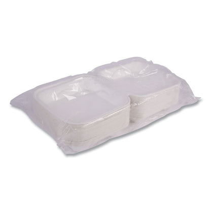 Vanguard Renewable and Compostable Sugarcane Clamshells, 9 x 9 x 3, White, 200/Carton