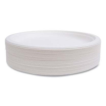 Vanguard Renewable and Compostable Sugarcane Plates, 10" dia, White, 500/Carton