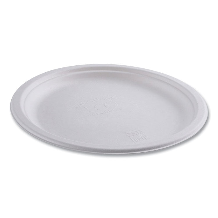 Vanguard Renewable and Compostable Sugarcane Plates, 10" dia, White, 500/Carton