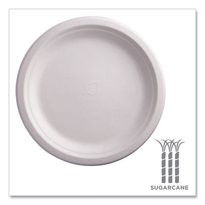 Vanguard Renewable and Compostable Sugarcane Plates, 9" dia, White, 500/Carton