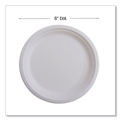 Vanguard Renewable and Compostable Sugarcane Plates, 6" dia, White, 1,000/Carton