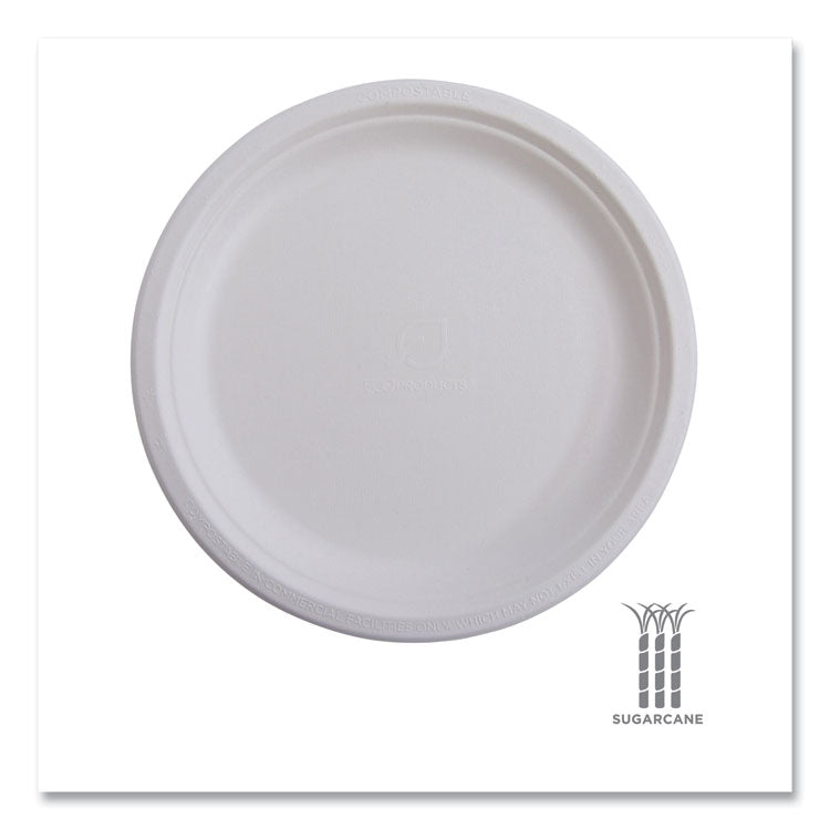 Vanguard Renewable and Compostable Sugarcane Plates, 6" dia, White, 1,000/Carton