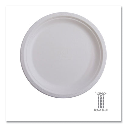 Vanguard Renewable and Compostable Sugarcane Plates, 6" dia, White, 1,000/Carton