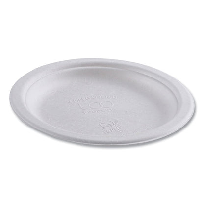 Vanguard Renewable and Compostable Sugarcane Plates, 6" dia, White, 1,000/Carton