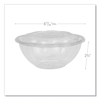 Renewable and Compostable Salad Bowls with Lids, 24 oz, Clear, Plastic, 50/Pack, 3 Packs/Carton