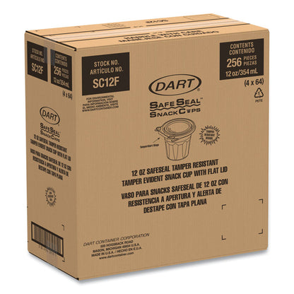 SafeSeal Tamper-Resistant, Tamper Evident Bowls, Flat Lid, 12 oz, 4.36 x 8.84 x 3.51, Clear, Plastic, 256/Carton