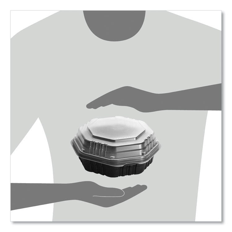 OctaView Hinged-Lid Hot Food Containers, 7.47 x 7.94 x 3.11, Black/Clear, Plastic, 100/Carton