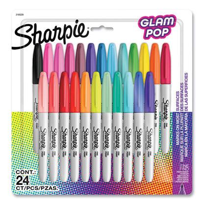 Fine Tip Permanent Marker, Fine Bullet Tip, Assorted 80s Glam Colors, 24/Pack