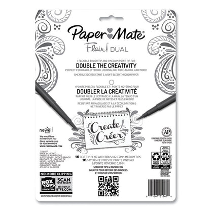 Flair Dual Porous Point Pen, Stick, Medium 0.7 mm Bullet, Pressure-Sensitive Brush, Assorted Ink and Barrel Colors, 16/Pack