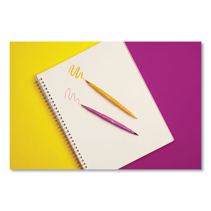 Flair Dual Porous Point Pen, Stick, Medium 0.7 mm Bullet, Pressure-Sensitive Brush, Assorted Ink and Barrel Colors, 16/Pack